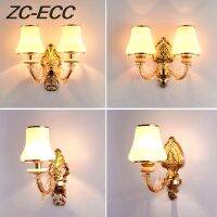 ZC-ECC European-Style Double head Wall Lamp Gold Led Crystal Sconce E14 Wall lights for Bedroom Aisle Living Room Home Decor