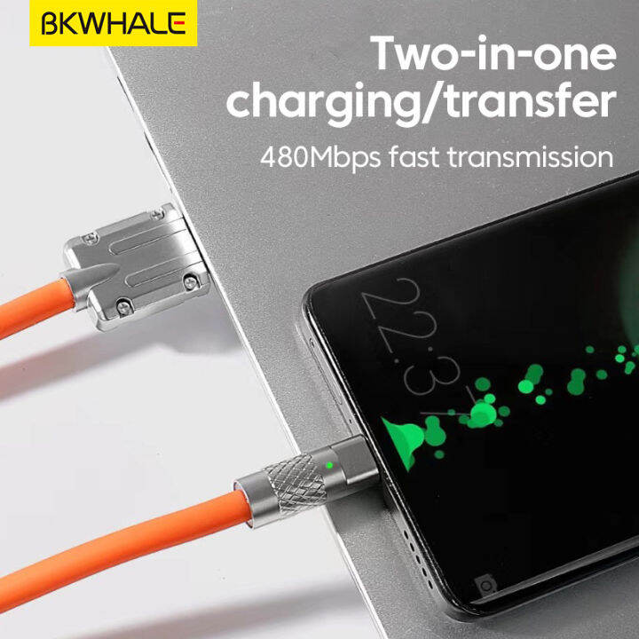 bkwhale-120w-สายชาร์จป้องกัน-usb-โลหะสายเคเบิลข้อมูลสายชาร์จอย่างรวดเร็วสำหรับ-ios-micro-type-c-ซิลิโคนชาร์จได้อย่างรวดเร็วด้วยที่เก็บสาย