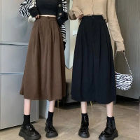 Xfhh Rimocy Korean Corduroy Womens Midi Skirt Spring Autumn Solid Color High-waisted Skirt Woman A Line Long Skirts Ladies