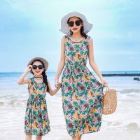 【YF】 2021 Mother Daughter Dress Family Matching Outfits sleeveless Floral Summer Girl Women Boho Loose Dresses Sundress Clothes