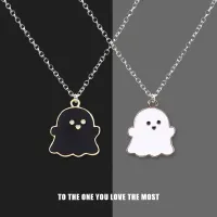 Cute Black White Small Ghost Pendant Couple Necklace for Women Love Friend Student Girls Necklace Charm Jewelry