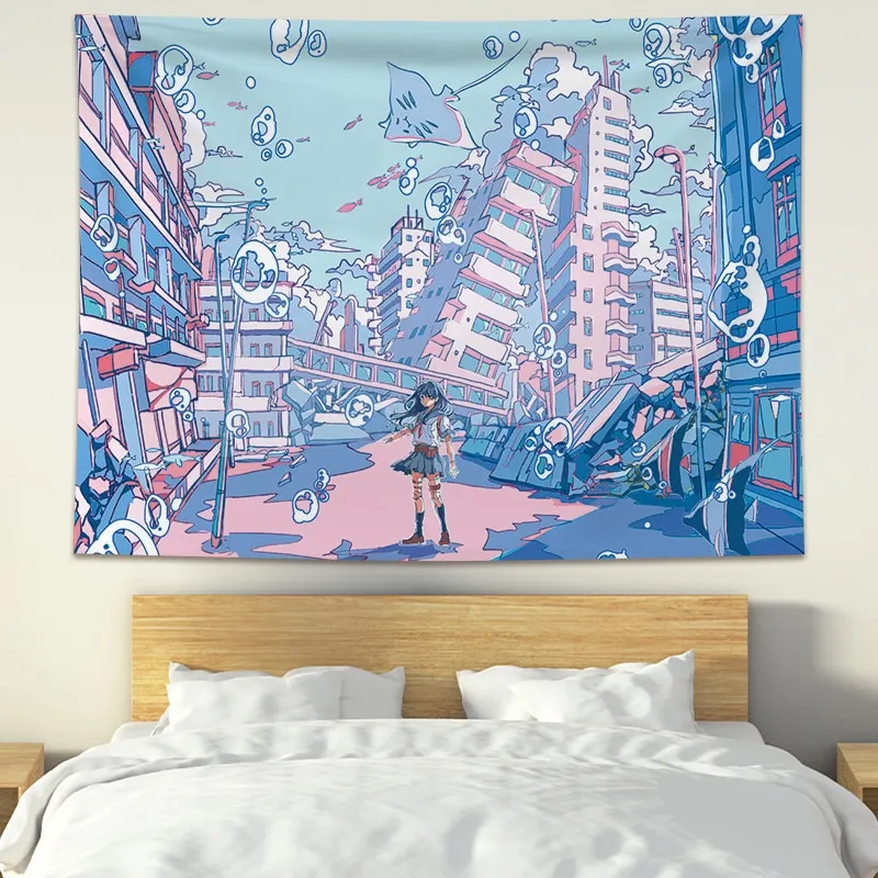 Phong cách Nhật Bản minh họa Tuổi Teen Indie Tường Phòng Ngủ thảm ...