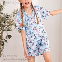 ✕ n4rn 2023 novas crianças pijamas conjunto de seda verão homewear confortável jovens estudantes dormir loungewear cetim menina pijama