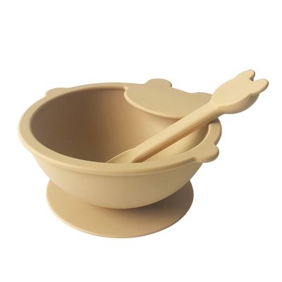 1Set Silicone Suction Bowls First Stage Feed Silicone Plate Children Silicone Plate with Spoon B