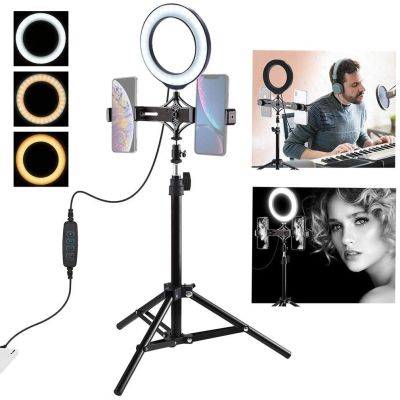 ☬✲ 16cm Ring / 6 Inch Light with 110cm Tripod Stand LED Light Ring with Phone Tripod Stand Holder 3 Lighting Modes Desktop Camera Ring for Photography Youtube