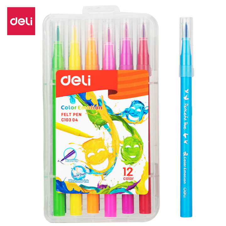 Deli Calligraphy Brush Pen 12 Colours EC10304 | Lazada Singapore