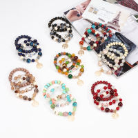 Bohemian Stackable Bracelets Set for Women Multipack Elastic Rope Multilayer Stack Beads Colorful Stretch Boho Beaded Girls Bracelets with Handmade Peace Tree Charm Ladies Light Jewelry Accessories 4 Pack