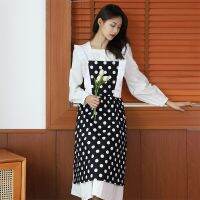 Kitchen Accessories Tools Sex Aprons Black Cotton Polka Dot Fold Lace Straps Women Master Apron For Cooking Coffee Baking Pipe Fittings Accessories