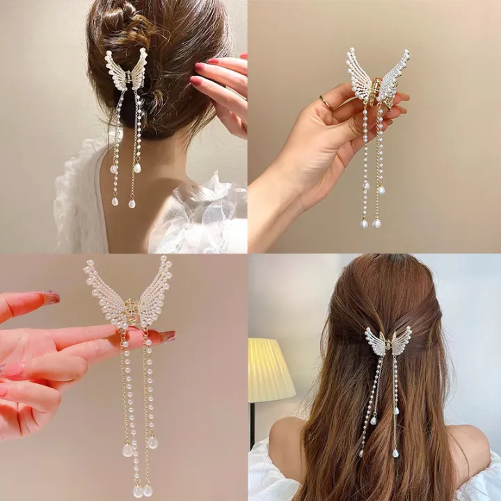 Potey Tassel Butterfly Pearl Hair Clip Women Hair Claw Hairpin Hair Crab  HairAccessory | Lazada PH