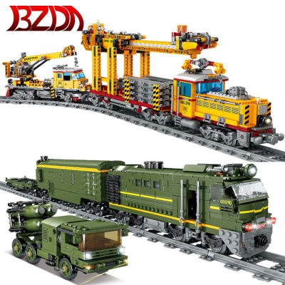 BZDA Rail Track Train Technical Building Blocks Military Series ideas Rail Maintenance Train Model Toys For Kids Birthday Gifts