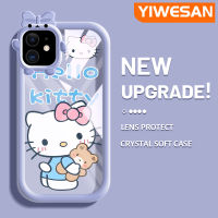 YIWESAN เคสสำหรับ iPhone 11 11 Pro 11 Pro Max,เคสการ์ตูนน่ารักลายแมวและหมีสีสันสดใสแบบนิ่มสุดน่ารักกันกระแทกแบบใสเคสมือถือโปร่งใสลายกล้องถ่ายรูปที่สร้างสรรค์ฝาครอบป้องกัน