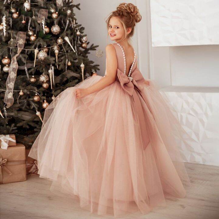 BOUND （in stock）WFRV Girls Lace Dress Elegant Princess Long Gown Big Bow  Kids Dresses for Girls Flower Wedding Party Evening Dress Children Prom  Tutu Costume | Lazada Singapore
