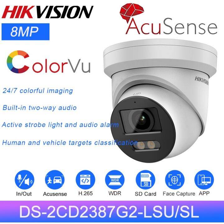 Hikvision 8MP Colorvu Acusense Turret IP Camera DS-2CD2387G2-LSU/SL ...