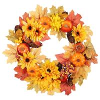 Fall Door Wreath Outdoor Front Door Decorations Rustic Round Wall Hung Outdoor Harvest Wreath with Maple Leaves and Pumpkin Festival Wedding Decor grand