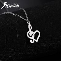 Fishhook Heart Music Note Treble Necklace Musical Symbol G Clef Chain Stainless Steel Pendant Gift For Girl Woman Man Jewelry