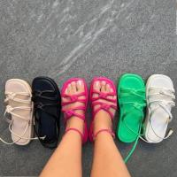 ✼✚ 2023 women 39;s new round head button strap thick sole sandals Women 39;s large size wear woven beach sandals