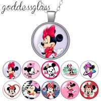 ♦ Disney Cute Minnie Mouse Girls gift Round Glass glass cabochon silver plated/Crystal pendant necklace jewelry Gift