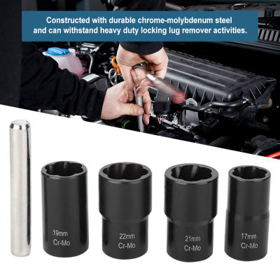 Lug Nut Remover 5Pcs 17mm 19mm 21mm 22mm Rounded Worn Wheel Nut Removers Nut Bolt Extractor Twsist Socket Set