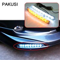 PAKUSI ไฟ LED Lampu Jalan กลางวัน1คู่สำหรับรถ Audi A6 A4 B6 A3อุปกรณ์ตกแต่งรถยนต์ DRL LED ตัดหมอกสัญญาณไฟเลี้ยวสีขาว + เหลือง