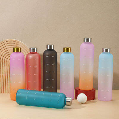 ใหม่ Reusable ฟิตเนสกีฬา Bottles1L น้ำขวดสร้างแรงบันดาลใจ Time Marker Travel Leakproof ฟรี Frosted ถ้วยพลาสติก1Pc