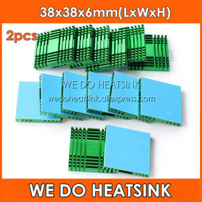 WE DO HEATSINK 2pcs DIY 38x38x6mm Cooling Radiator Green Aluminum Heat Sink for South / North Bridge Chipset With Thermal Tapes Adhesives Tape