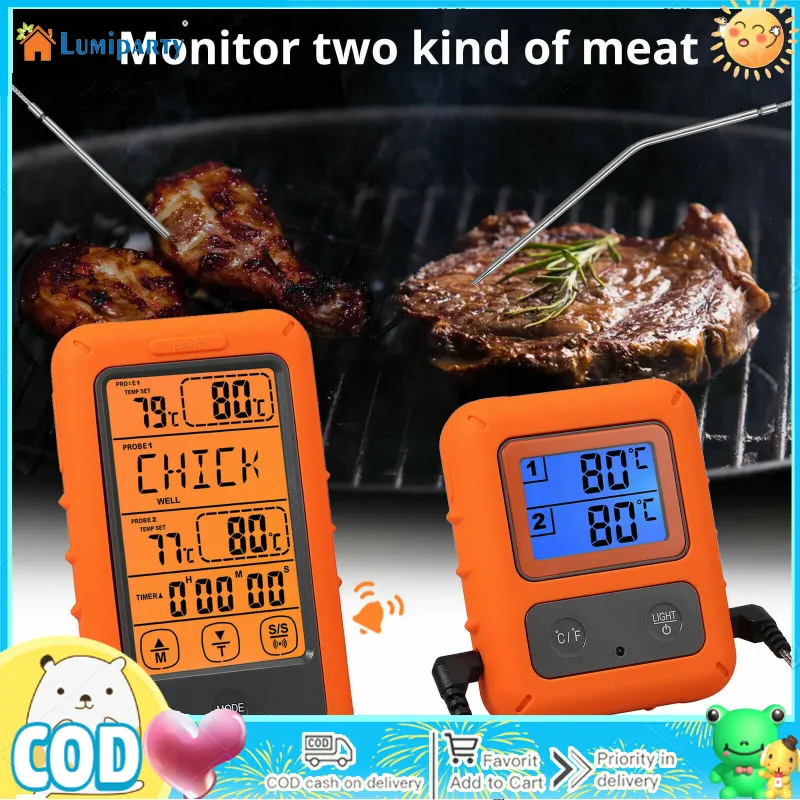 EAAGD Wireless Digital Meat Thermometer - Remote BBQ Kitchen Cooking  Thermometer for Oven Grill Smoker with Timer