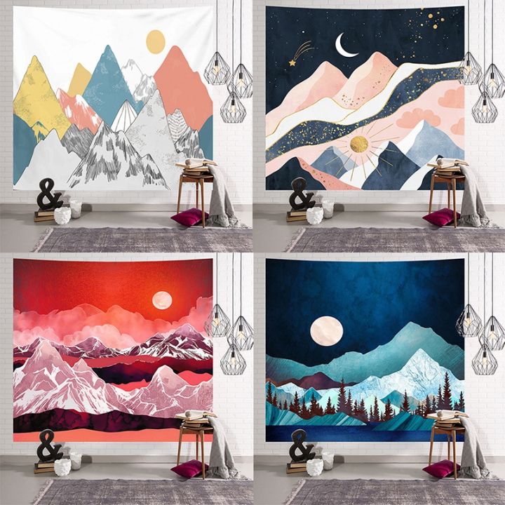 Retro Mountain Sun Landscape Printed Wall Hanging Tapestry ...