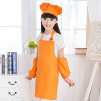 Solid Color Boys Girls Aprons Kitchen Cooking Baking Painting Art Antifouling Apron Kids Sleeves Hat Aprons Sets