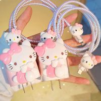 Sanrios Hello Kitty pelindung kabel Usb pelindung kabel Usb kartun lucu lengan pelindung pengisi daya Data untuk manajemen kabel Organizer Iphone