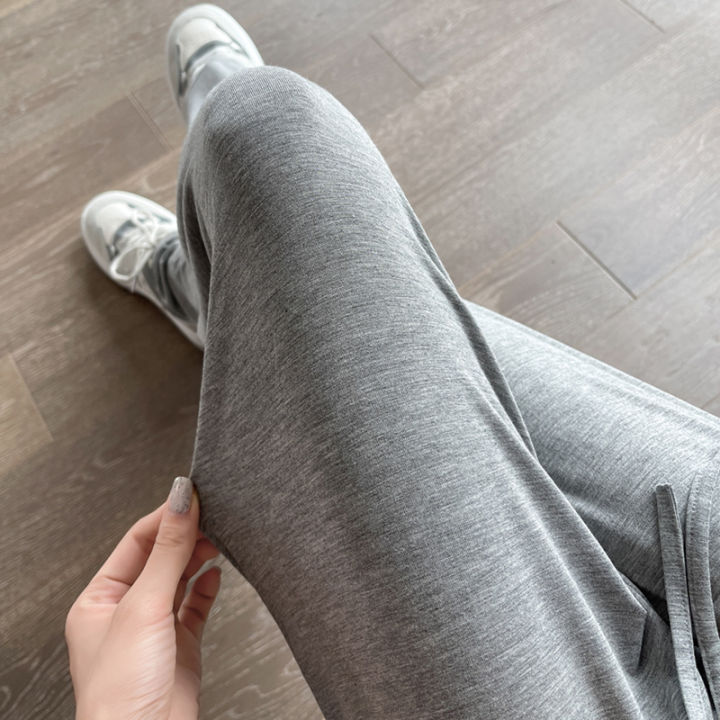 xiang-nian-ni-กางเกงขาม้าโมดอลสีเทา-กางเกงบางเอวสูงหลวมแนวตั้งลำลองชุดนอนเต้นป้องกันแสงแดด