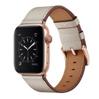 SmartPhonemall Classic Cowhide Genuine Leather Watch Band For Apple Watch Ultra 49mm / Series 8&amp;7 45mm / SE 2&amp;6&amp;SE&amp;5&amp;4 44mm / 3&amp;2&amp;1 42mm(Beige)