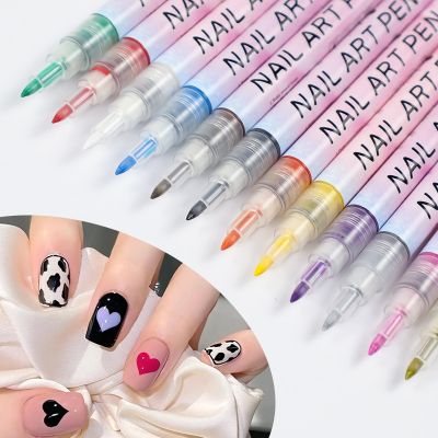 12-color Manicure Pen Acrylic Paint Student Paint Pen Set 0.5/0.7MM Nib DIY Shape Draw Line Dot Nail Graffiti Supplies