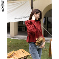 MISHOW Long Sleeve Shirts for Women 2021 Autumn New Outwear Solid V-neck Red Blouse Female Fashion Tops Blusas MXA35C0088