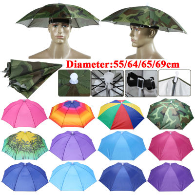 [hot]55/65/69cm Outdoor Portable Rain Umbrella Hat Foldable Sun Shade Waterproof Camping Fishing Headwear Cap Beach Head Hat Sun Hats