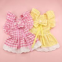 ZZOOI Pet Dog Dress Spring Summer Linen Cotton Lace Bowknot Flower Doll Skirt Pet Clothes Cat Dresses Chihuahua Puppy Dog Clothes