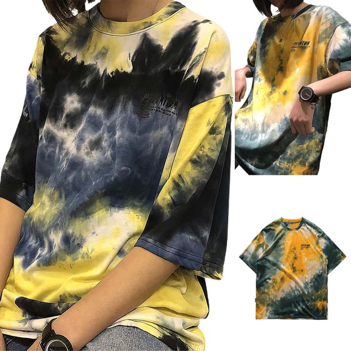 musbeauty-ผู้หญิงแขนสั้น-oversize-คอกลมเสื้อยืด-tie-dye-casual-หลวมเกาหลี