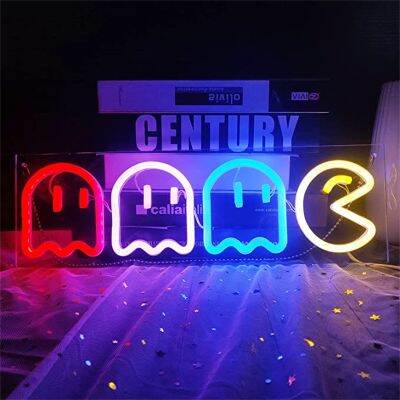 Wanxing Game Neon Signs Ghost Led Retro Arcade Game Room Decor Led Wall for Bedroom Kids Room Bar Halloween Party Christmas