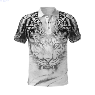 【high quality】  Casual Short Sleeved Polo Shirt with 3d Tiger And Lion Patterns, Summer Fashion, Street Style, Mens 2023