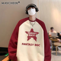 MAYCHEER เสื้อสเวตเตอร์แขนยาวสำหรับผู้ชาย,เสื้อสเวตเตอร์แขนยาวลำลองดีไซน์คู่ทรงหลวมใหม่