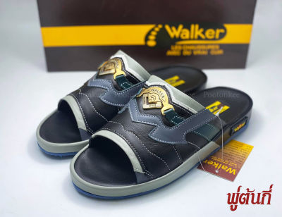 รองเท้า Walker รองเท้าแตะหนังแท้วอคเกอร์ ทรงเทวิน N5237 สีดำเทา ของแท้ 100%