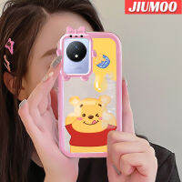 JIUMOO เคสสำหรับ VIVO Y02 Y02A เคส2023 Y11ช้อนส้อมมีดหมีพูห์วินนี่ Little Monster Bknot ปลอกนิ่มทนต่อการขีดข่วนเคสโทรศัพท์โปร่งใสฝาครอบป้องกันซิลิกาเจล TPU