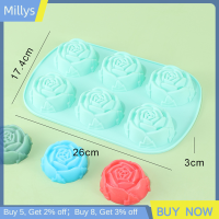 Millys 6ซิลิโคนดอกกุหลาบเค้กไอศครีมแม่พิมพ์สบู่ช็อคโกแลตแม่พิมพ์ซิลิโคน DIY 3D คัพเค้ก Bakeware จานอบขนมกระทะเค้ก