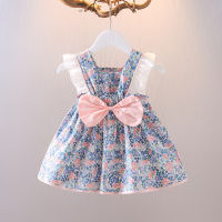 JOJOS ADVENTURE 2023 Summer New Back Bow Floral Lacework round-Neck Sleeveless Dress Girls Lace Sleeve Floral Cotton Skirt