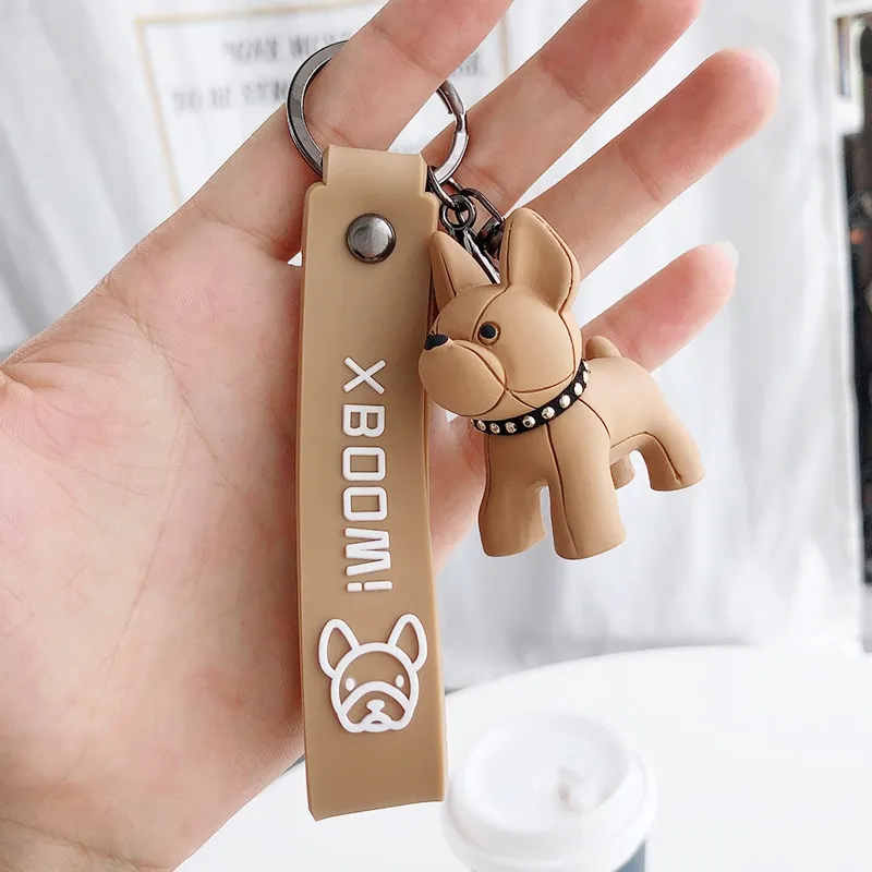 New Cute Dog Keychain Bag Pendant Resin Fighting French Bulldog Keyring  Colorful Car Anime Key Chains Women Trinket Jewelry Gift