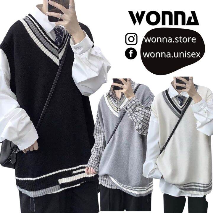 Có Video) Áo Gile Len Nam Nữ Trắng Đen Xám Sọc Viền Hàn Quốc Unisex Form  Rộng Bigsize Khoác Ngoài Ulzzang Mới 2022 | Lazada.Vn