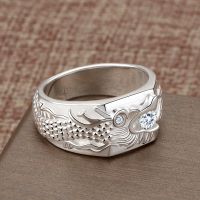 S925 Sterling Silver Fashion Trend Dragon Ring Mens Aggressive Single Diamond Ring Light Luxury Design Fashion Mens Ins Style N135 N135