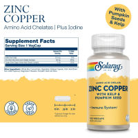Solaray, Zinc &amp; Copper Supplement, 100 Capsules, Plant Based