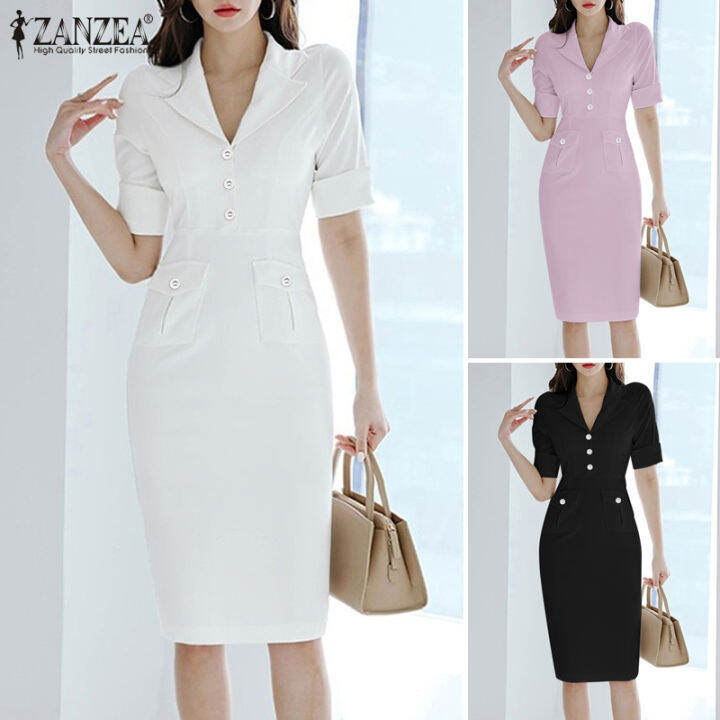 สินค้ามาใหม่-จัดส่งฟรี-fancystyle-zanzea-ชุดลำลองทรงดินสอแขนสั้นชุดเดรสเชิ้ตยาวหรูหราสำหรับผู้หญิงสไตล์เกาหลีชุดเดรสมิดี-11