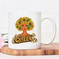 Black Women Afro Hair Art ARIES Queen February Birthday Water Cup Bella Ceramic Mug Coffee Mug Cute Juice Lady Mugs