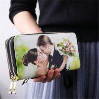 ZZOOI Double Zipper High Capacity Wallet Personalized Photo Women Men DIY Custom Pictures Gift for Her Wedding Bridesmaid Bridegroom